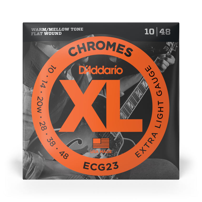 D'Addario ECG23 Flatwound Chromes Steel 10-48 Electric Guitar Strings, Extra Light