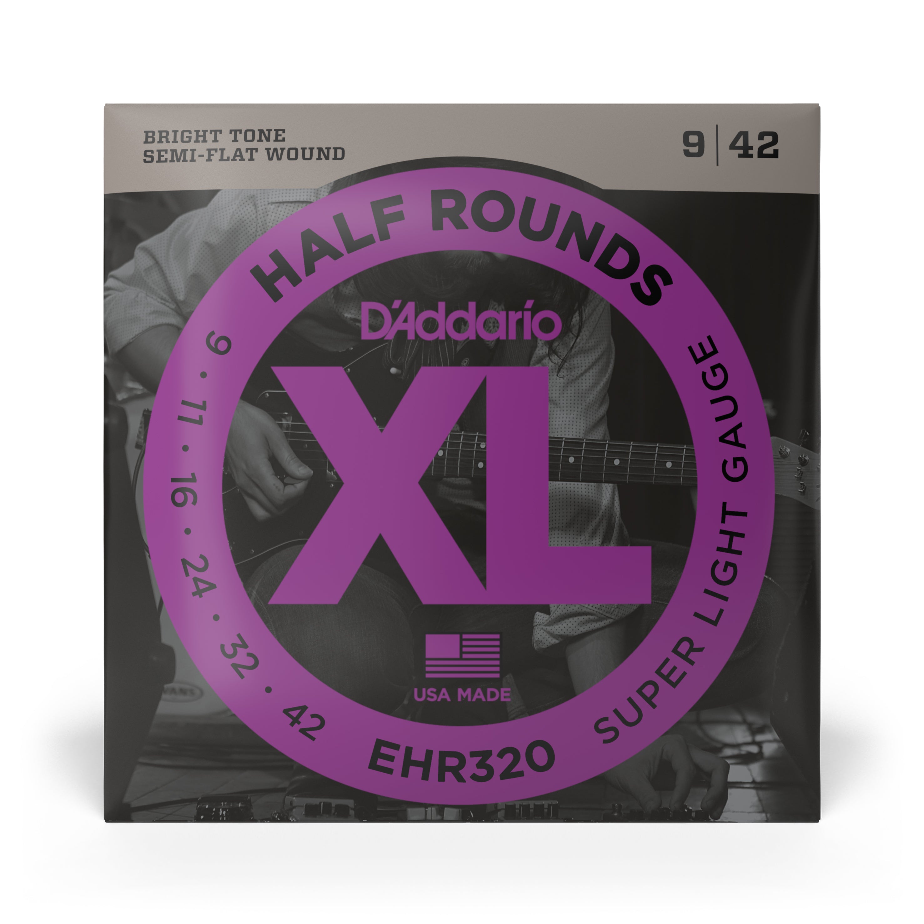 D'Addario Half Rounds Stainless Steel 9-42 Electric Guitar Strings, Super Light