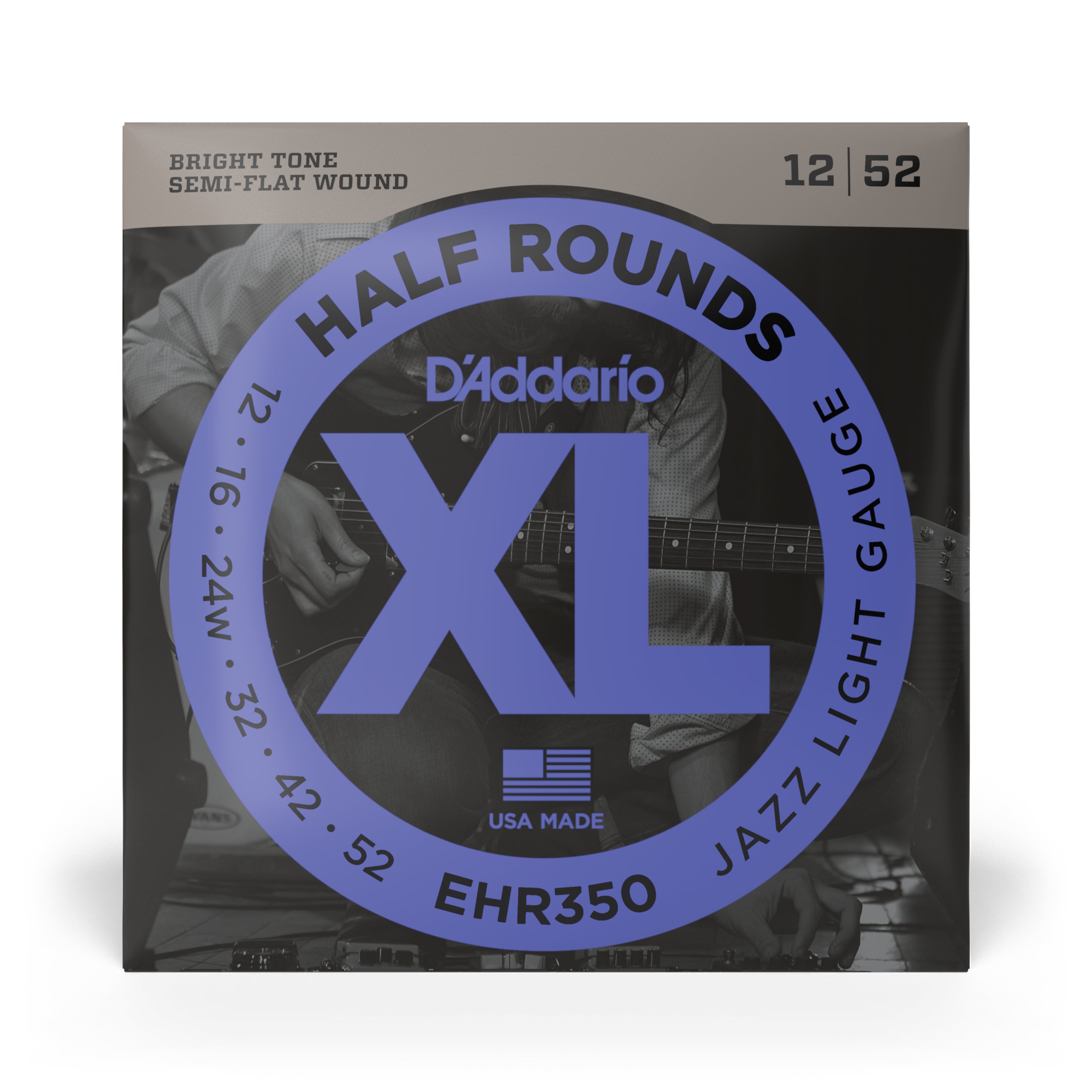 D'Addario Half Rounds Stainless Steel 12-52 Electric Guitar Strings, Jazz Light