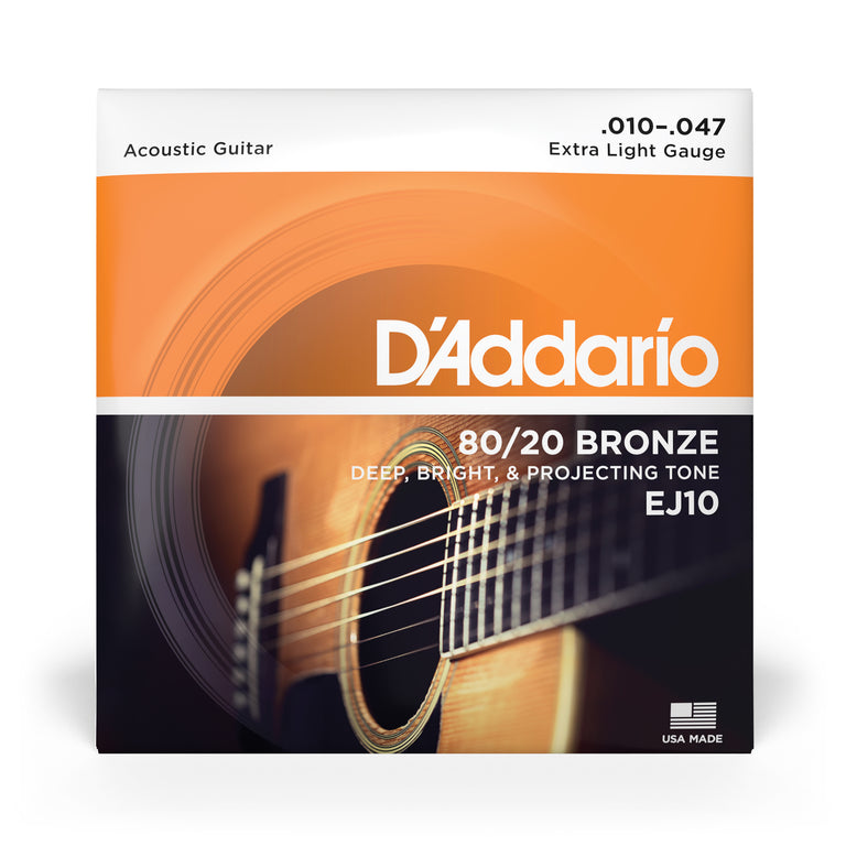 D'Addario 80/20 Bronze 10-47 Acoustic Guitar Strings, Extra Light