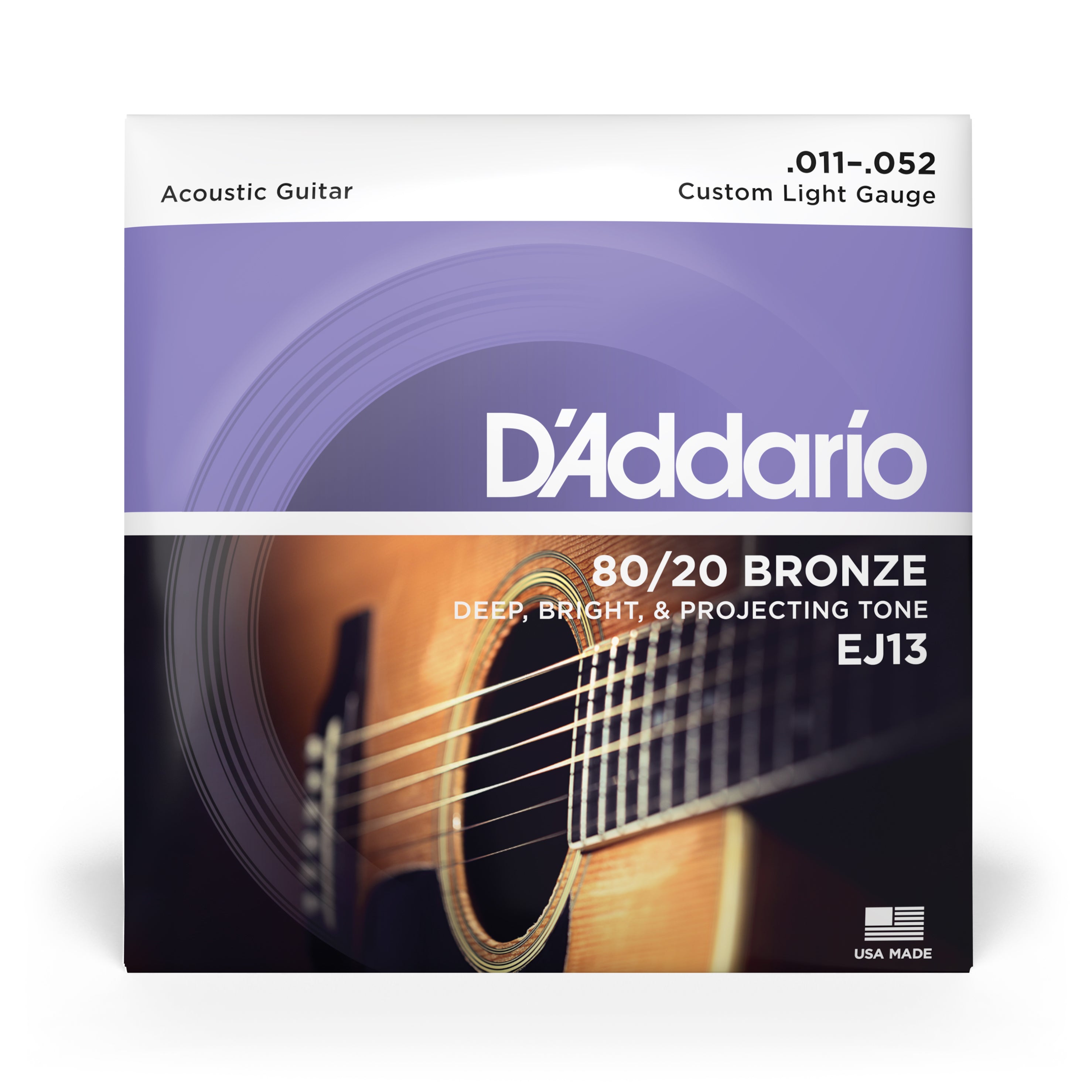 D'Addario 80/20 Bronze 11-52 Acoustic Guitar Strings, Custom Light
