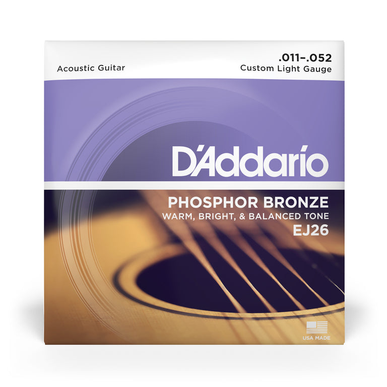 D'Addario EJ26 Phosphor Bronze 11-52 Acoustic Guitar Strings, Custom Light