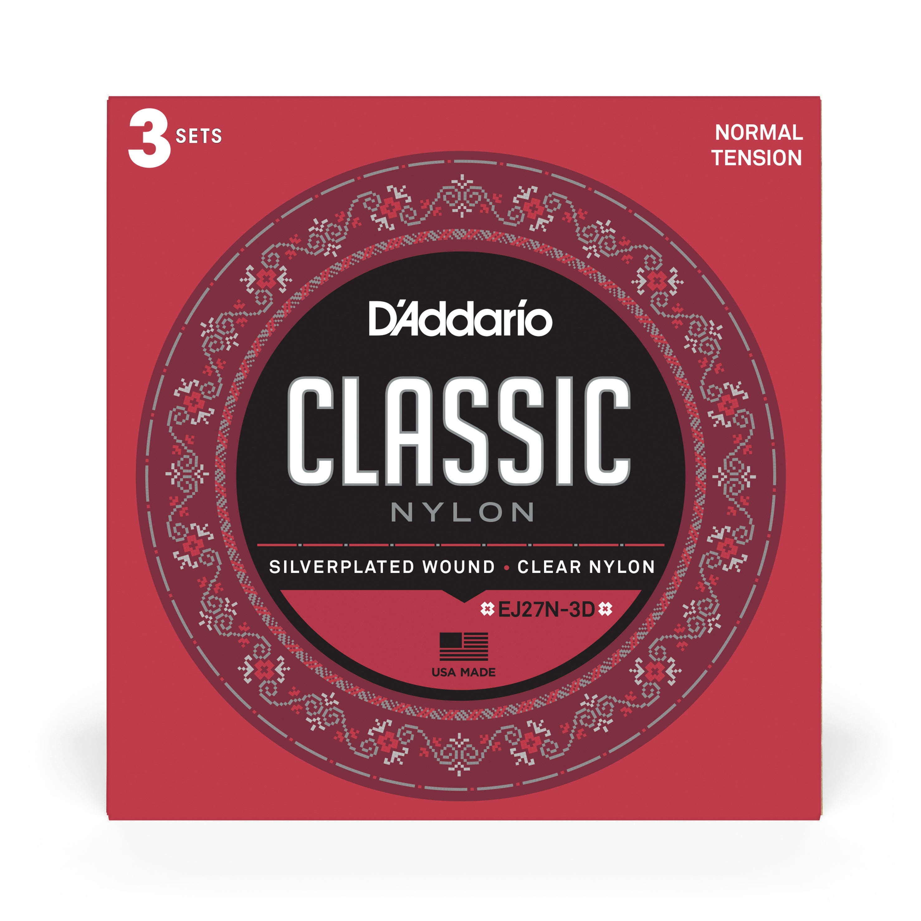 D'Addario EJ27N-3D Student Classical Normal Tension Full Size Guitar Strings 3-Pack