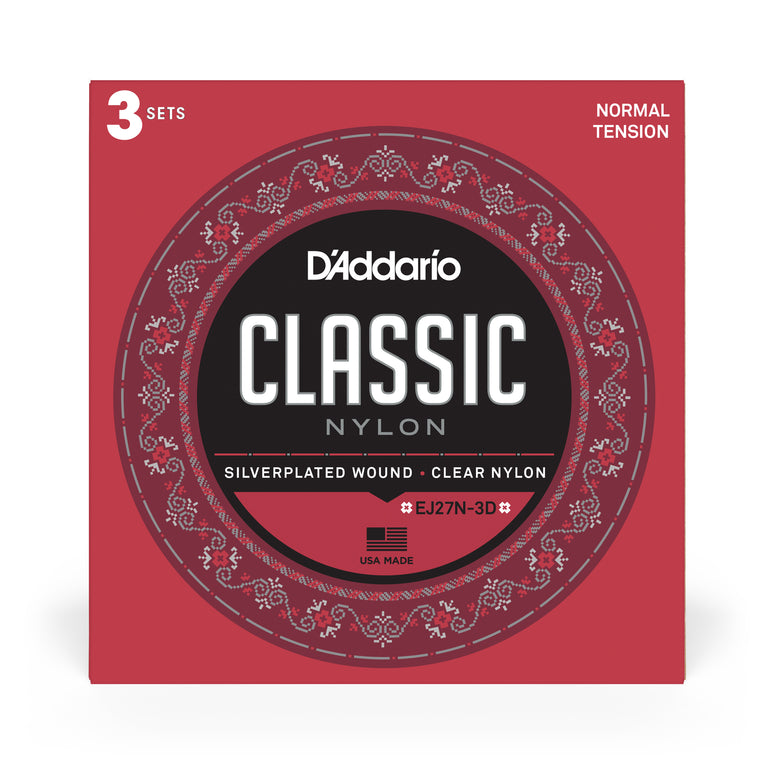 D'Addario EJ27N Student Classical Normal Tension Full Size Guitar Strings 3-Pack