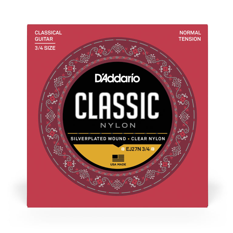 D'Addario EJ27N Student 3/4 Size Classical Guitar Strings, Normal Tension