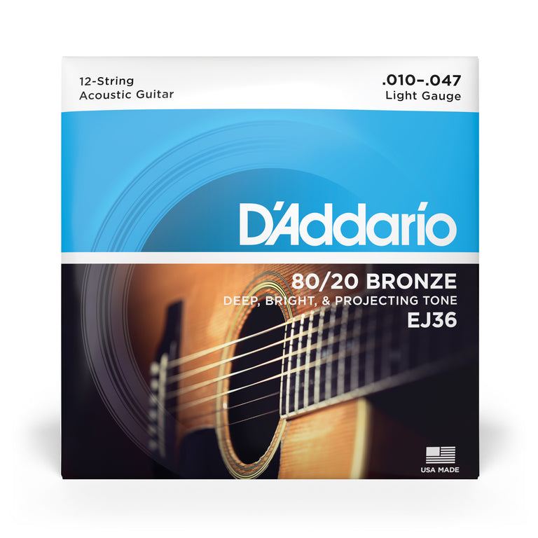 D'Addario 80/20 Bronze 12-String 10-47 Acoustic Guitar Strings, Light