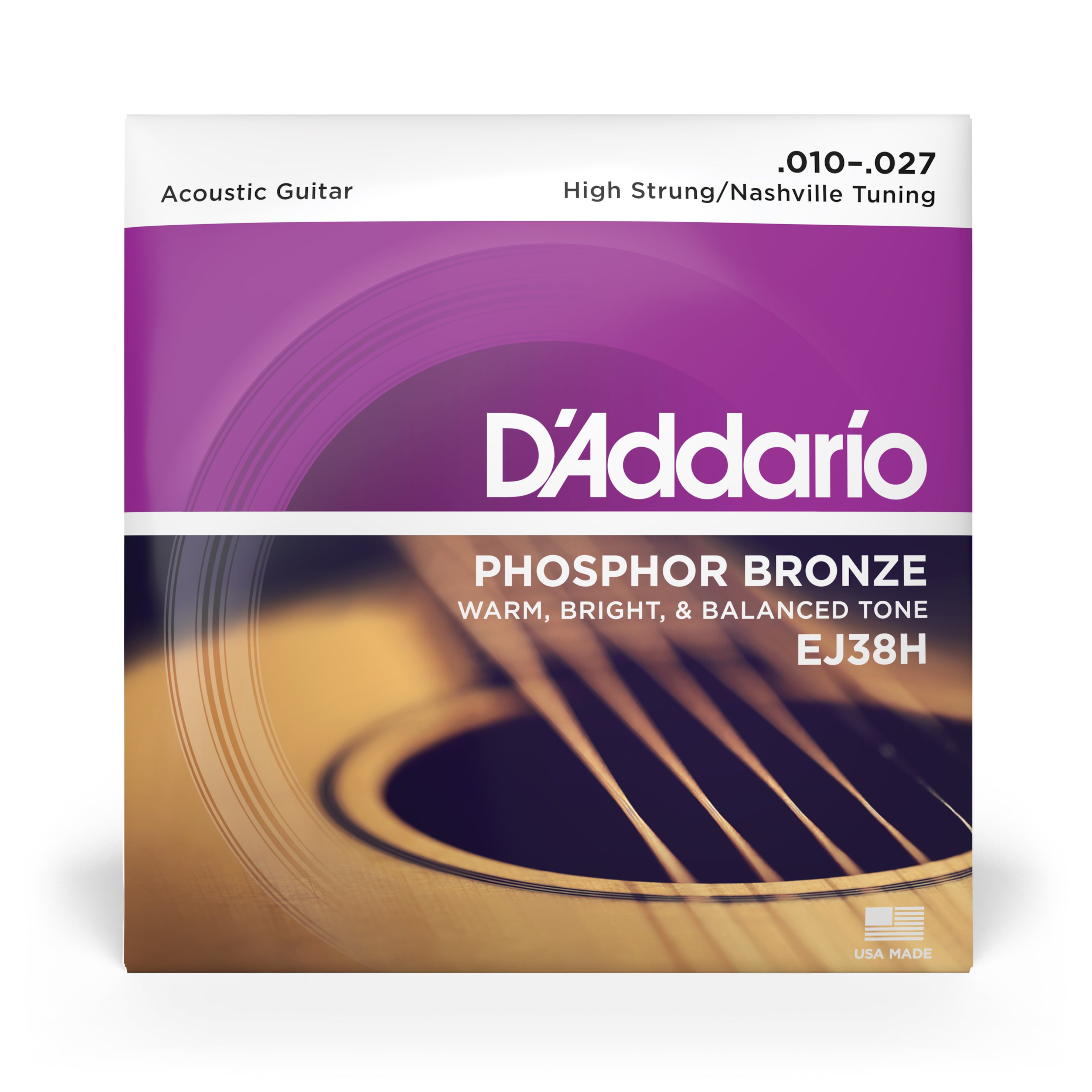 D'Addario EJ38H Phosphor Bronze 10-27 High-Strung Acoustic Guitar Strings, Nashville Tuning