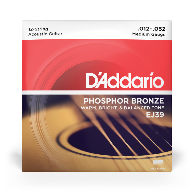 D'Addario EJ39 Phosphor Bronze 12-String 12-52 Acoustic Guitar Strings, Medium