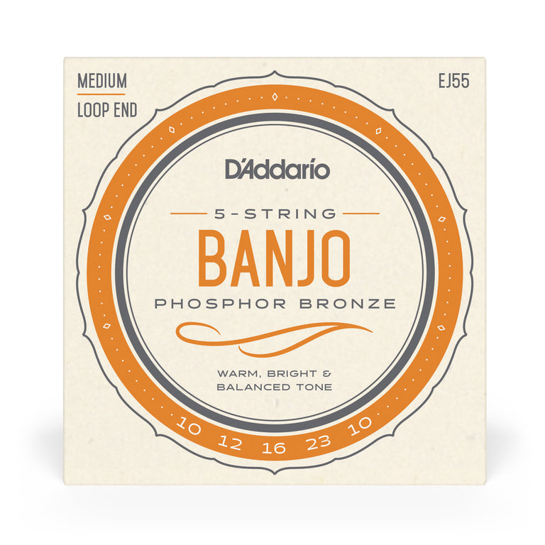 D'Addario EJ55 5-String Banjo Strings, Phosphor Bronze Wound, Loop End, 10-23 Medium