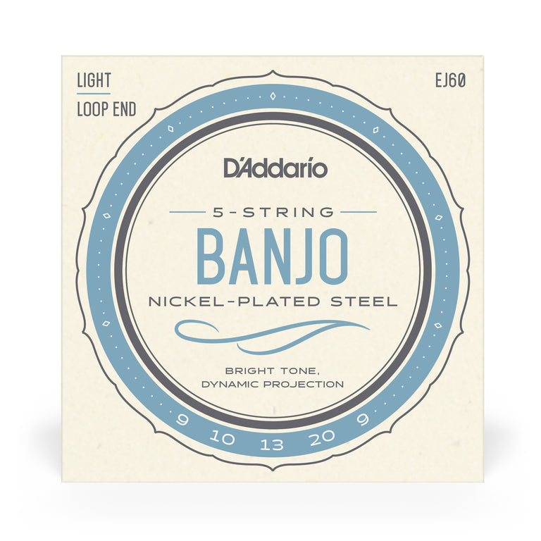 D'Addario EJ60 5-String Banjo, Nickel Wound, Loop End, 9-20 Light