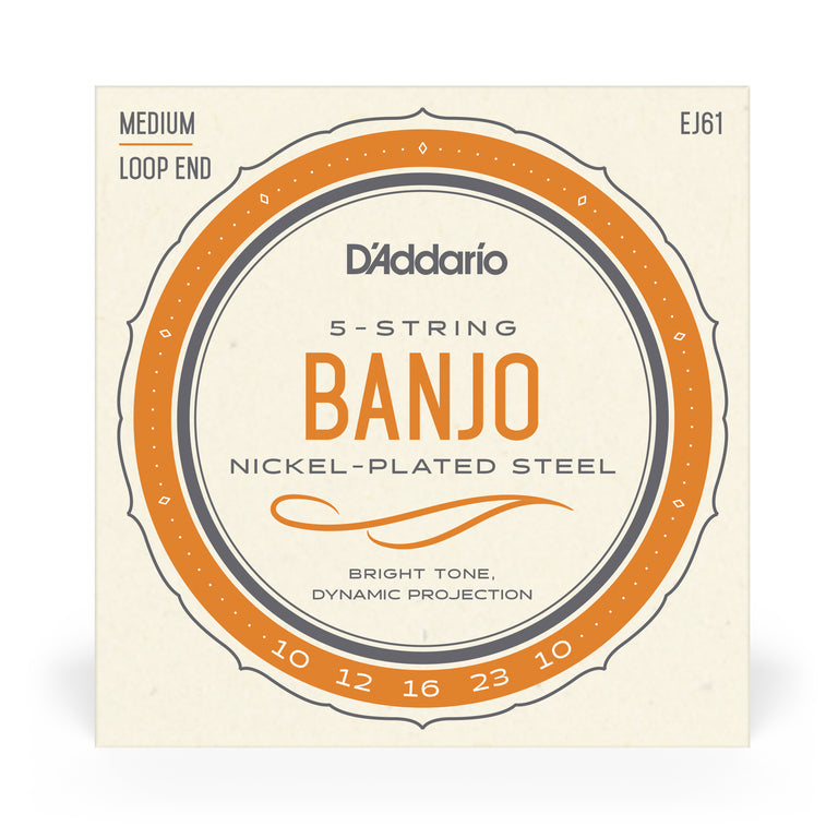 D'Addario EJ61 5-String Banjo Nickel Wound Loop End Strings - 10-23 Medium