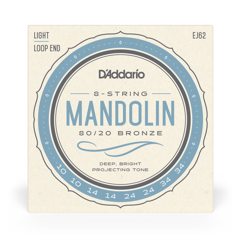 D'Addario EJ62 80/20 Bronze Mandolin Loopend 10-34 Light Strings