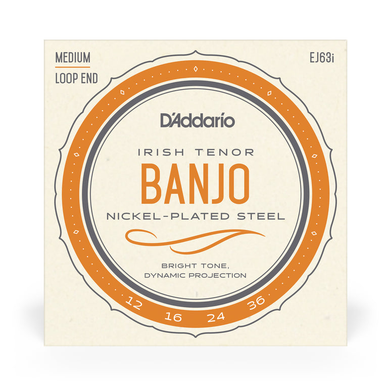 D'Addario EJ63i Irish Tenor Banjo Strings, Nickel Wound, Loop End 12-36
