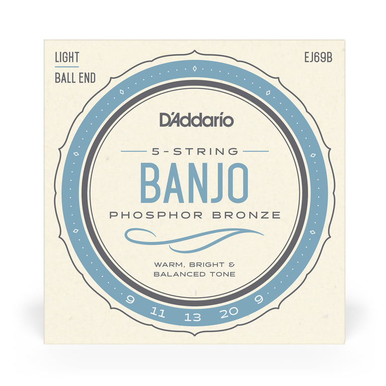 D'Addario EJ69B 5-String Banjo Strings, Phosphor Bronze Wound, Ball End, 9-20 Light