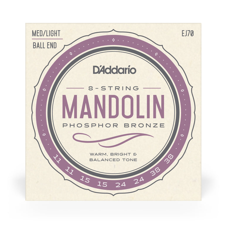 D'Addario EJ70 Mandolin Stings, Phosphor Bronze Wound, Ball End, 11-38 Medium-Light