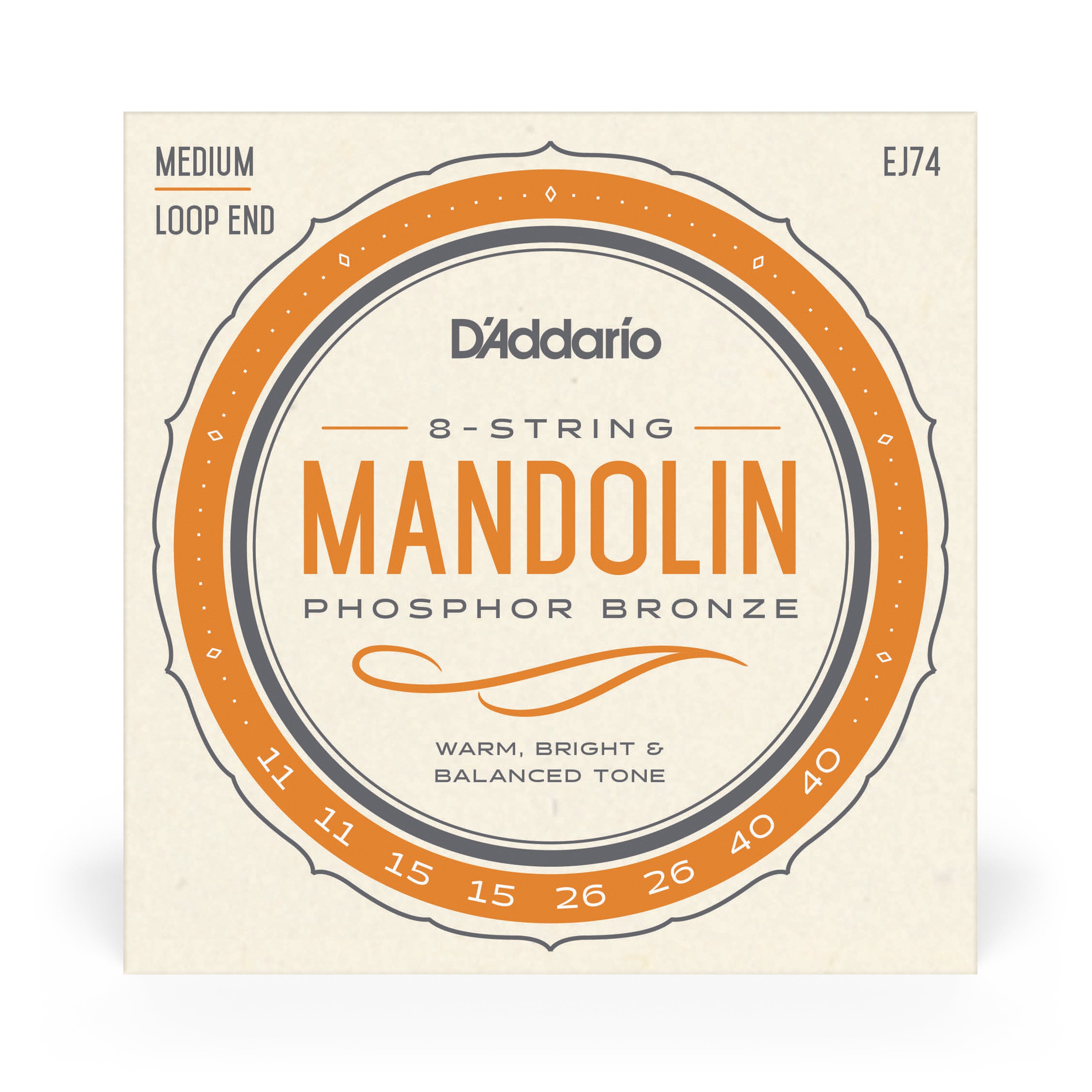 D'Addario EJ74 Mandolin Strings, Phosphor Bronze Wound, Loop End, 11-40 Medium