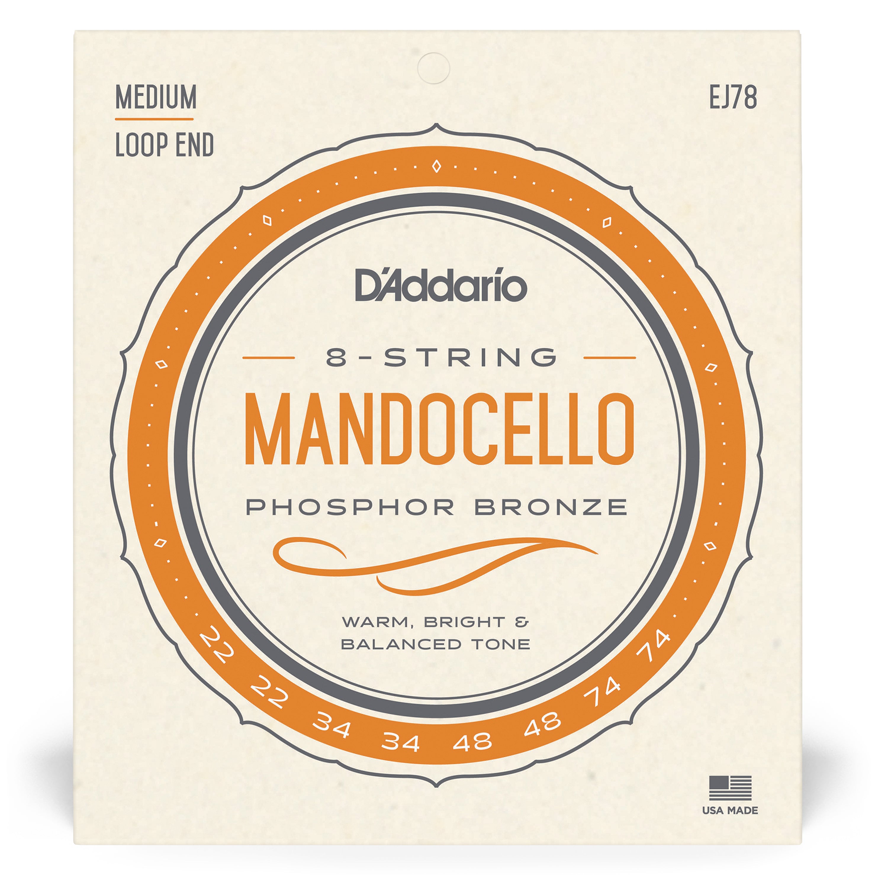 D'Addario EJ78 Mandocello Phosphor Bronze Wound Strings 22-74 Gauge