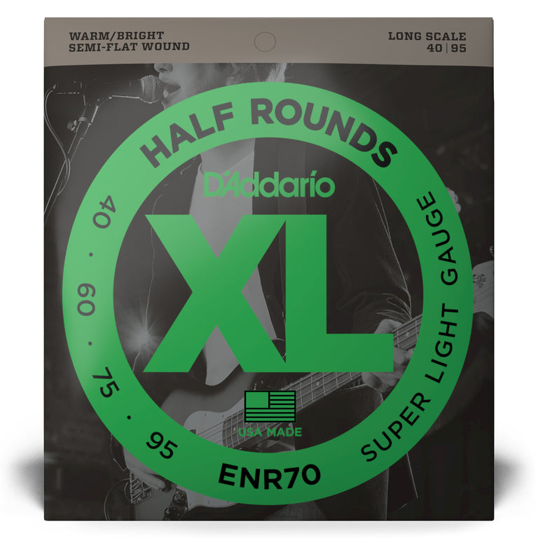 D'Addario Half Round Pure Nickel 40-95 Bass Guitar Strings, Long Scale [ENR70]