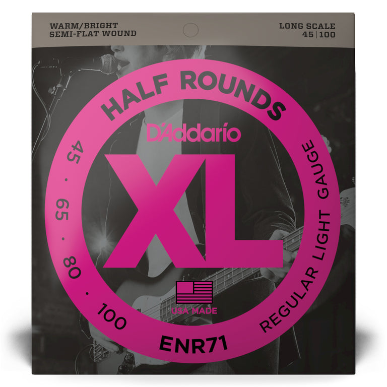 D'Addario Half Round Pure Nickel 45-100 Bass Guitar Strings, Long Scale [ENR71]