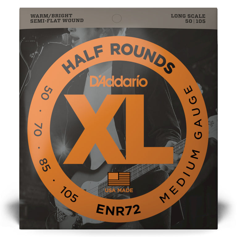 D'Addario Half Round Pure Nickel 50-105 Bass Guitar Strings, Long Scale [ENR72]
