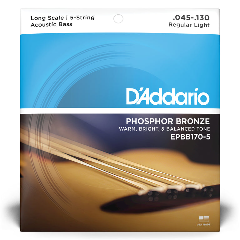 D'Addario Phosphor Bronze 45-130 5-String Acoustic Bass Guitar Strings [EPBB170-5]