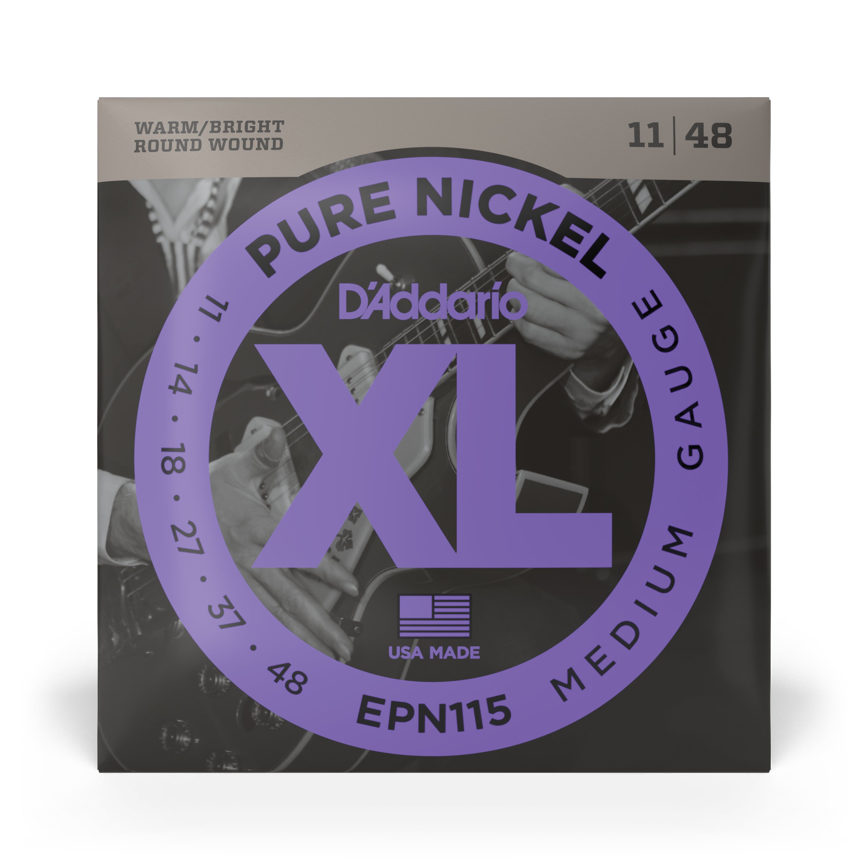 D'Addario Pure Nickel 11-48 Electric Guitar Strings, Jazz Rock