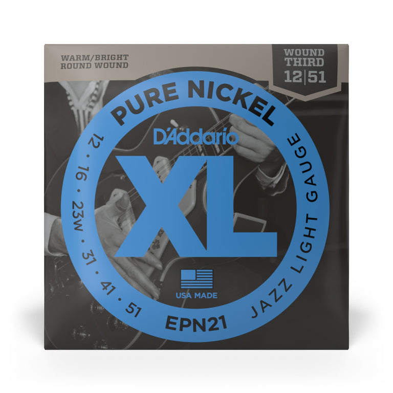 D'Addario Pure Nickel 12-51 Electric Guitar Strings, Jazz Light