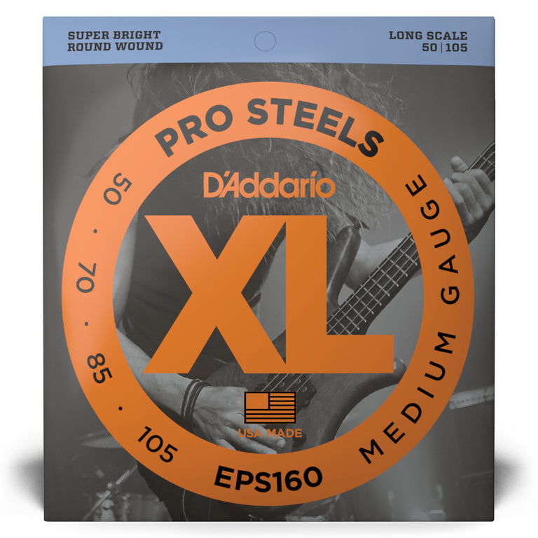 D'Addario Pro Steels Stainless Steel 50-105 Bass Guitar Strings, Long Scale [EPS160]
