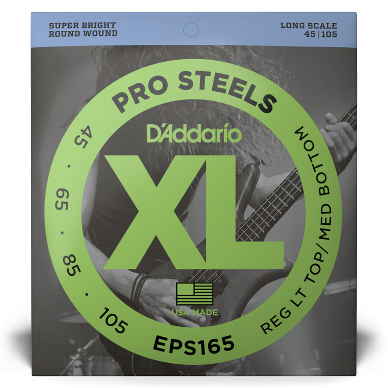 D'Addario Pro Steels Stainless Steel 45-105 Bass Guitar Strings, Long Scale [EPS165]