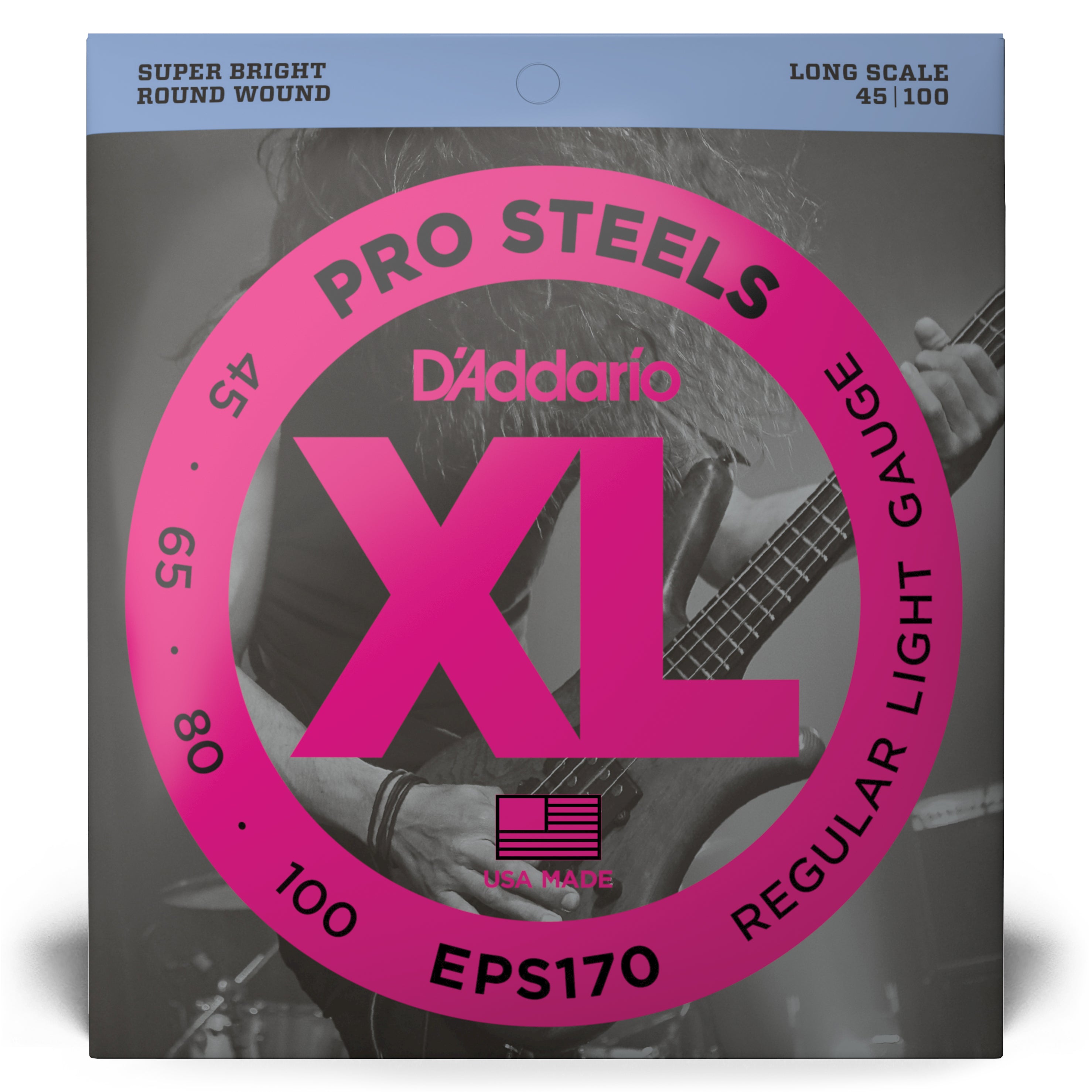 D'Addario Pro Steels Stainless Steel 45-100 Bass Guitar Strings, Long ...