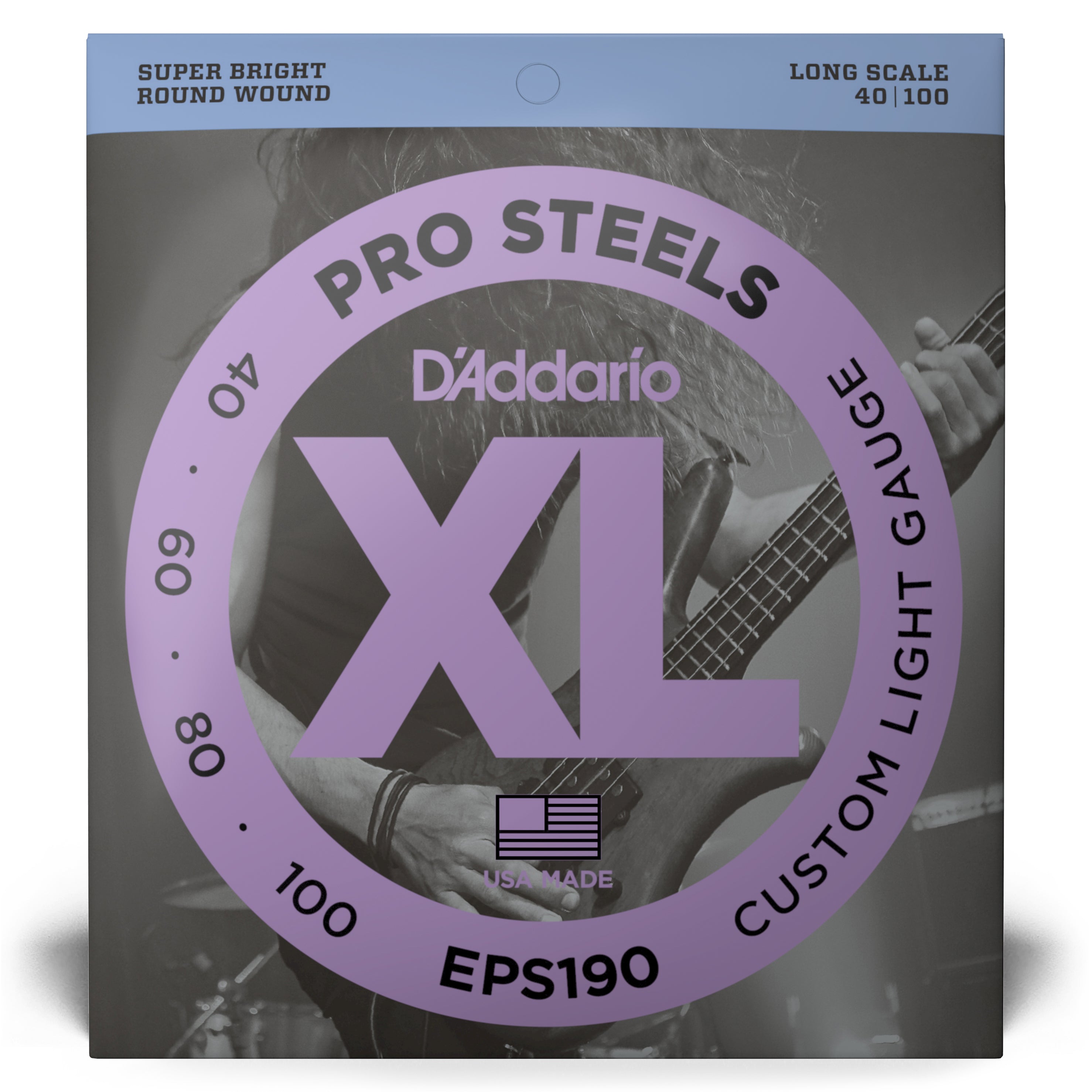 D'Addario Pro Steels 40-100 Stainless Steel Bass Guitar Strings, Long Scale [EPS190]