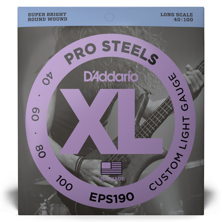 D'Addario Pro Steels Stainless Steel 40-100 Bass Guitar Strings, Long Scale [EPS190]