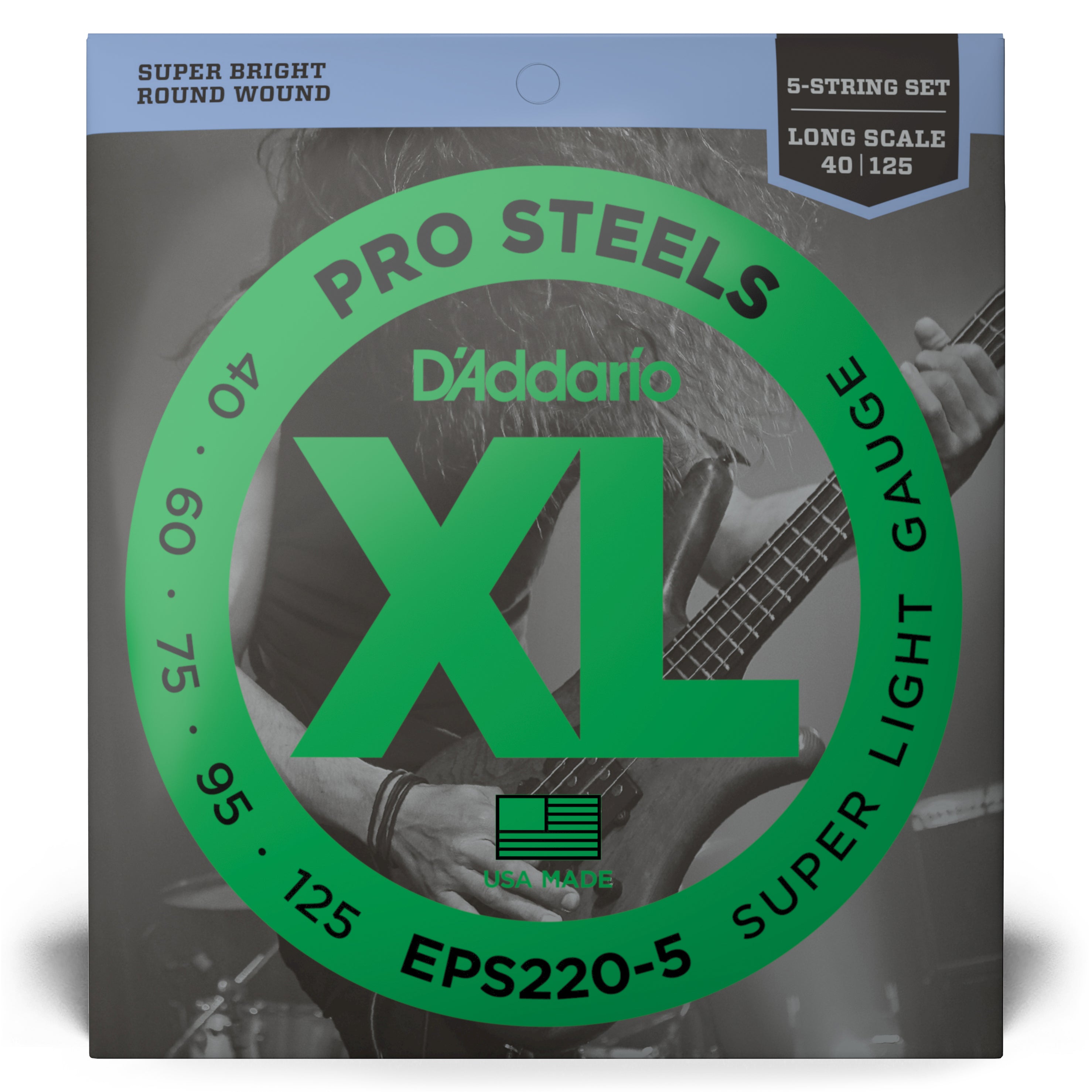 D'Addario Pro Steels Stainless Steel 40-125 5-String Bass Guitar Strin ...