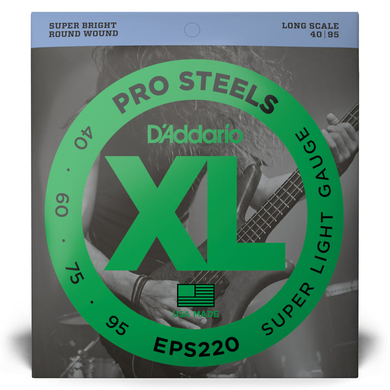 D'Addario Pro Steels Stainless Steel 40-95 Bass Guitar Strings, Long Scale [EPS220]
