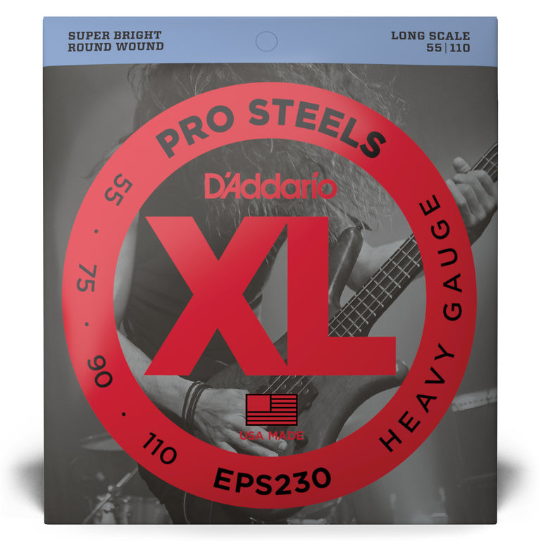 D'Addario Pro Steels Stainless Steel 55-110 Bass Guitar Strings, Long Scale [EPS230]