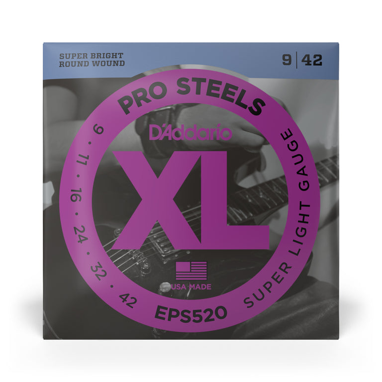 D'Addario Pro Steels Stainless Steel 9-42 Electric Guitar Strings, Super Light