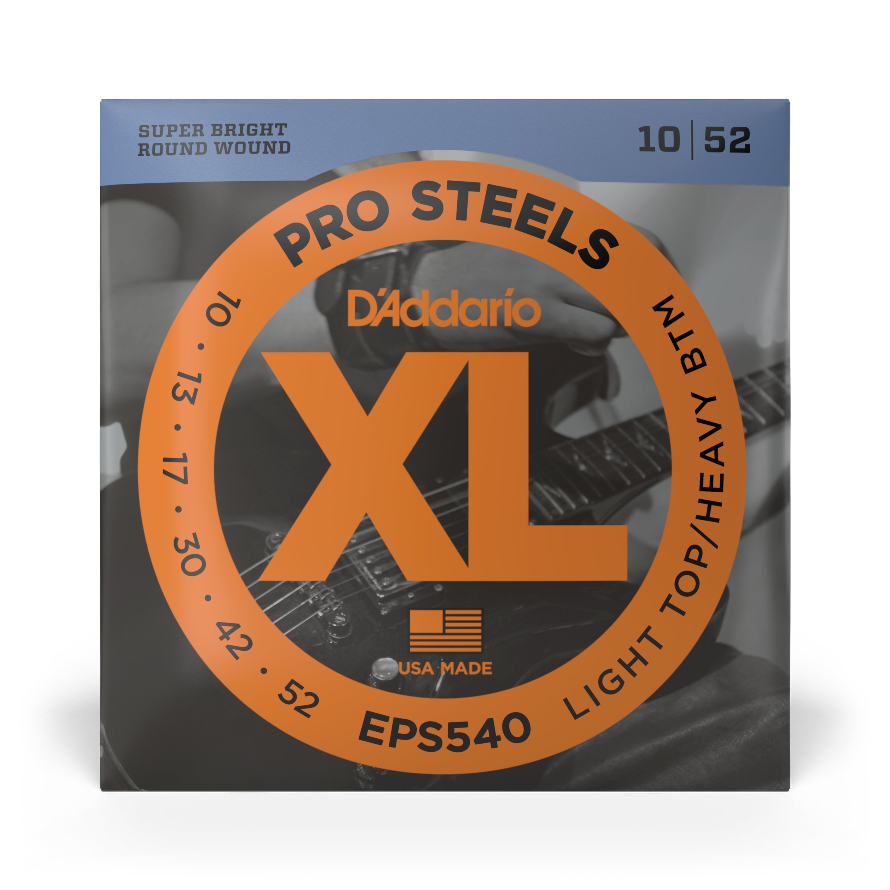 D'Addario Pro Steels Stainless Steel 10-52 Electric Guitar Strings, Light Top Heavy Bottom