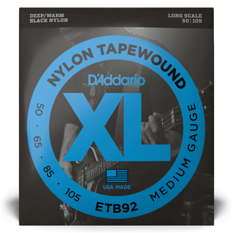 D'Addario Black Nylon Tapewound 50-105 Bass Guitar Strings, Long Scale [ETB92]