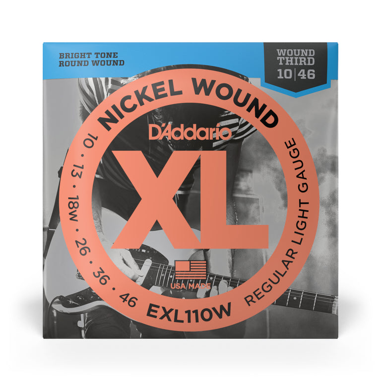 D'Addario EXL110w Nickel Wound 10-46 Electric Guitar Strings, Regular w/ Wound 3rd