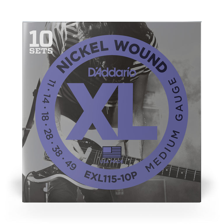 D'Addario EXL115-10P Nickel Wound 11-49 Electric Guitar Strings, Jazz Rock, 10-Pack