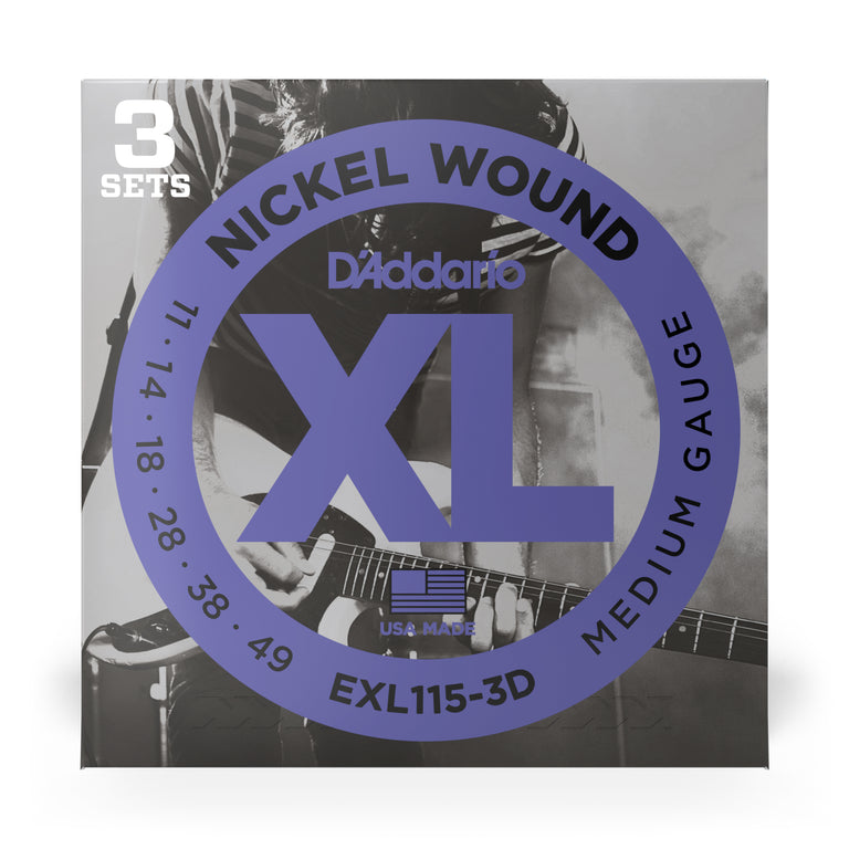 D'Addario EXL115-3D Nickel Wound 11-49 Electric Guitar Strings, Jazz Rock, 3-Pack
