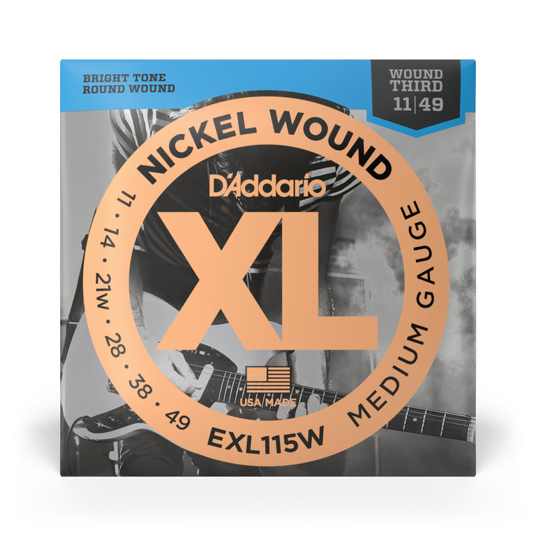D'Addario EXL115w Nickel Wound 11-49 Electric Guitar Strings, Jazz Rock w/ Wound 3rd