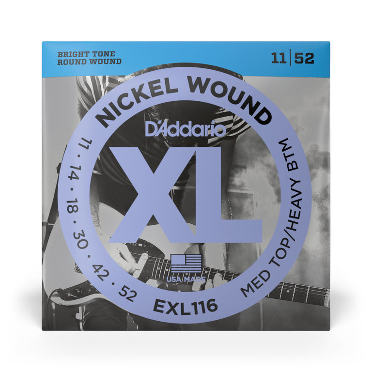 D'Addario EXL116 Nickel Wound 11-52 Electric Guitar Strings, Medium Top Heavy Bottom