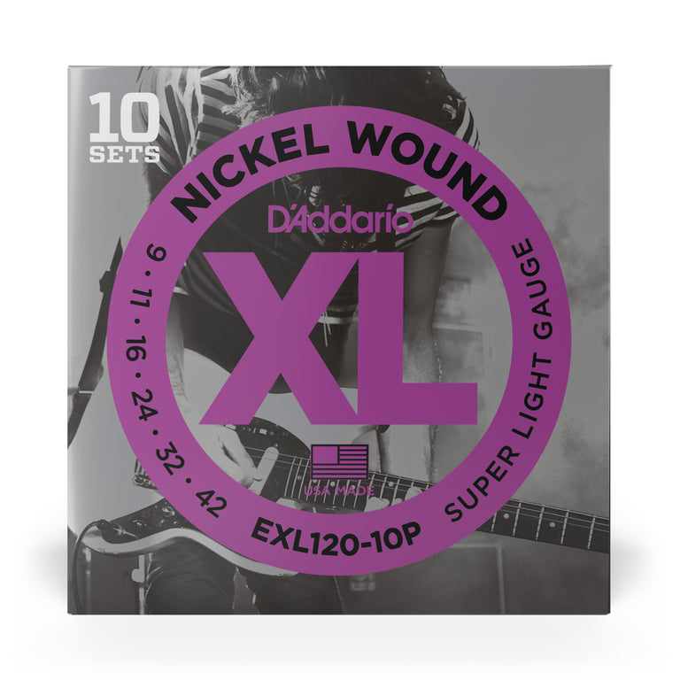 D'Addario EXL120-10P Nickel Wound 9-42 Electric Guitar Strings, Light, 10-Pack