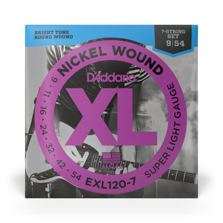 D'Addario Nickel Wound 9-54 7-String Electric Guitar Strings, Light