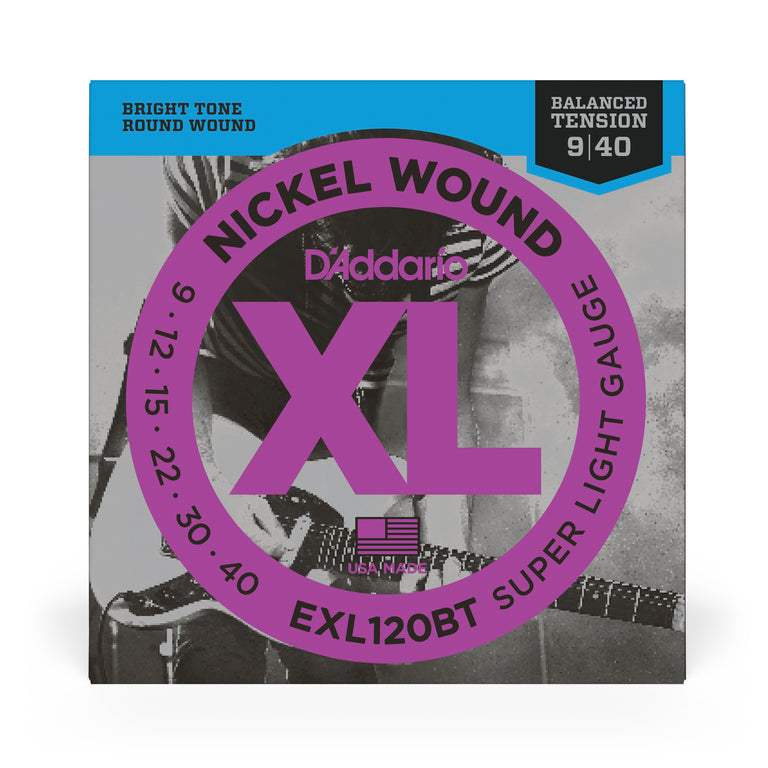 D'Addario EXL120BT Balanced Tension Nickel Wound 9-40 Electric Guitar Strings, Light
