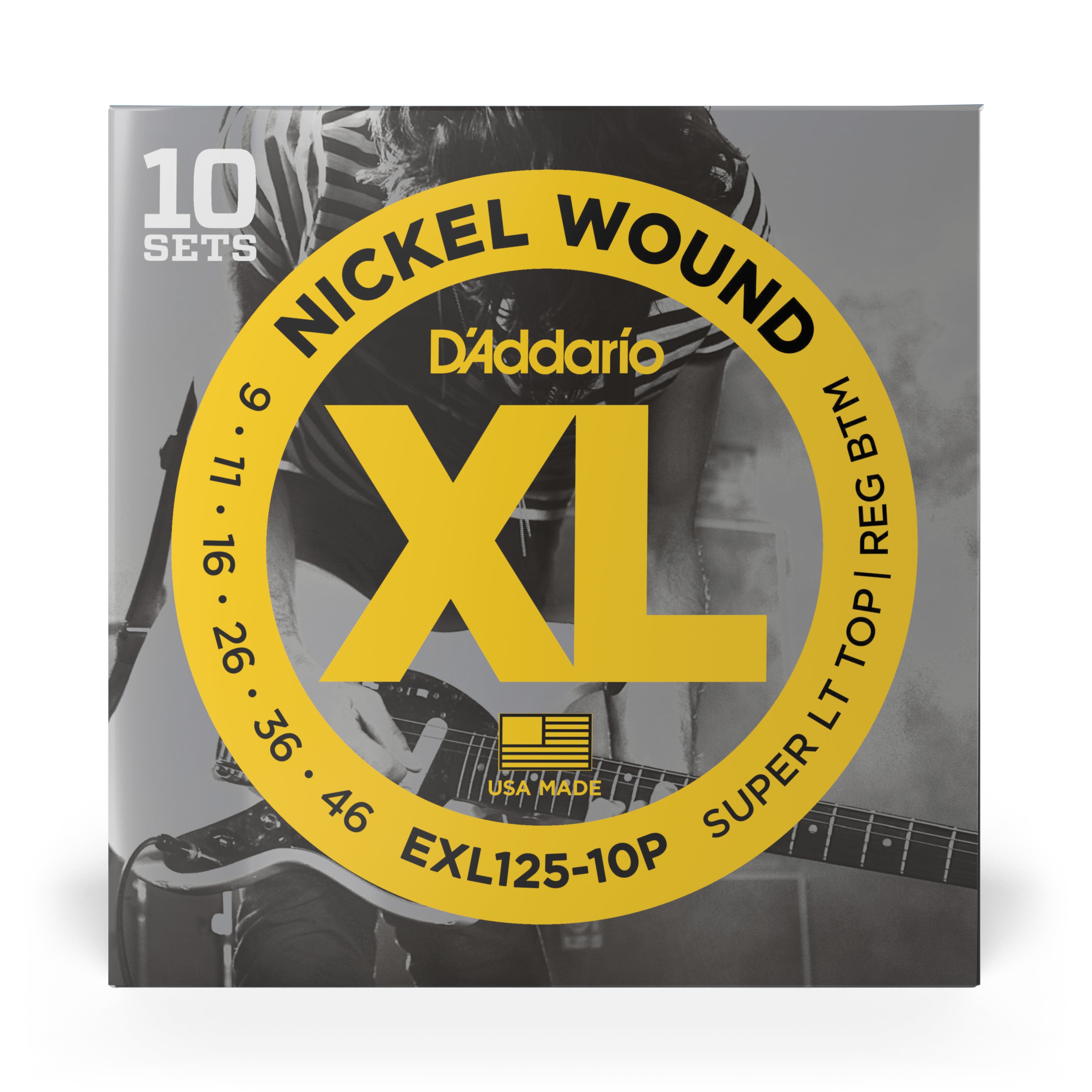 D'Addario EXL125-10P Nickel Wound 9-46 Electric Guitar Strings, Custom Light, 10-Pack