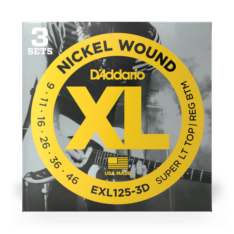 D'Addario EXL125-3D Nickel Wound 9-46 Electric Guitar Strings, Custom Light, 3-Pack