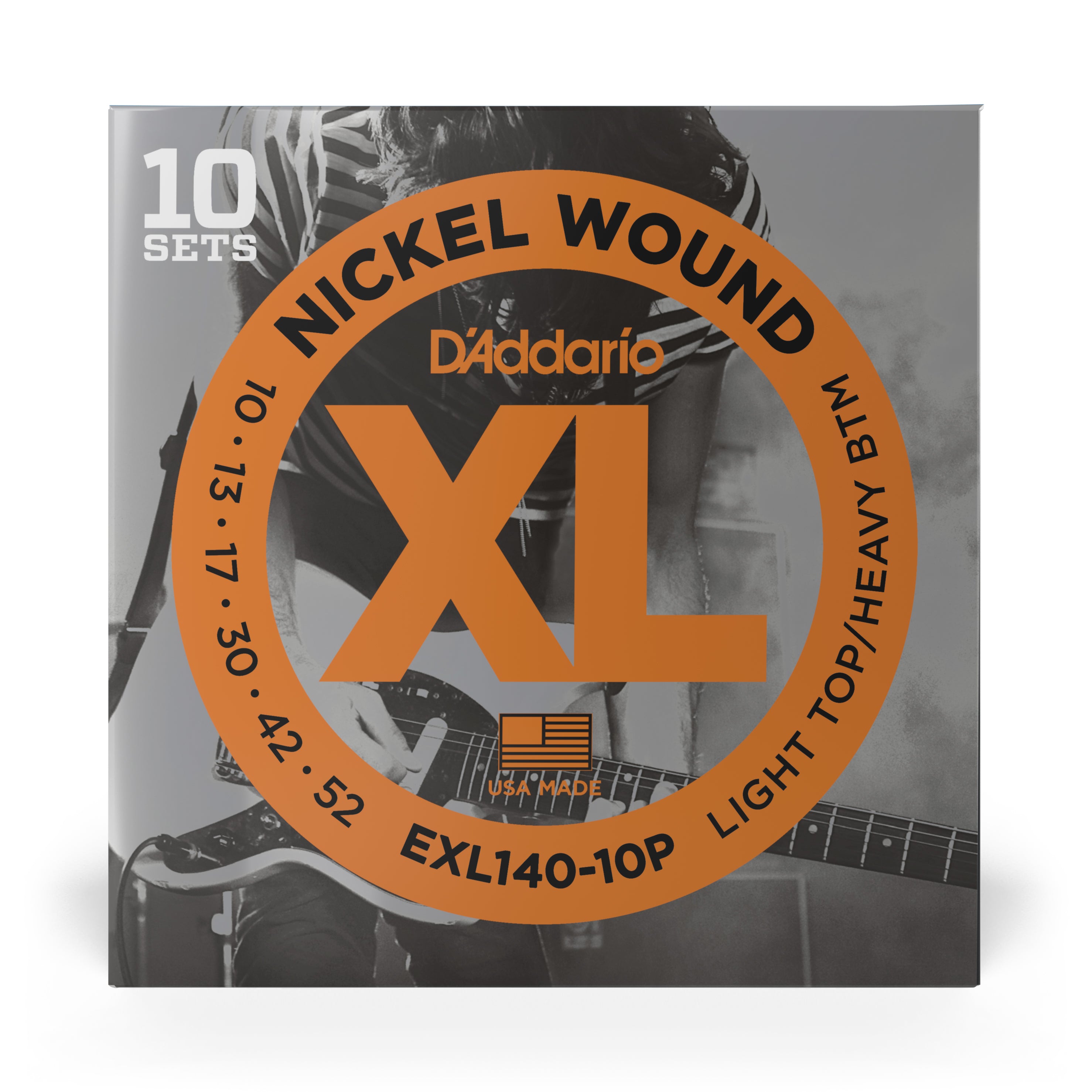 D'Addario EXL140-10P Nickel Wound 10-52 Electric Guitar Strings, Light Top Heavy Bottom, 10-Pack