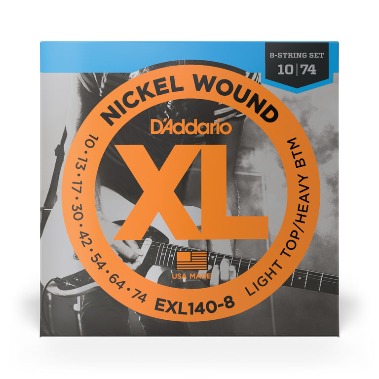 D'Addario EXL140-8 Nickel Wound 10-74 8-String Electric Guitar Strings, Light Top Heavy Bottom